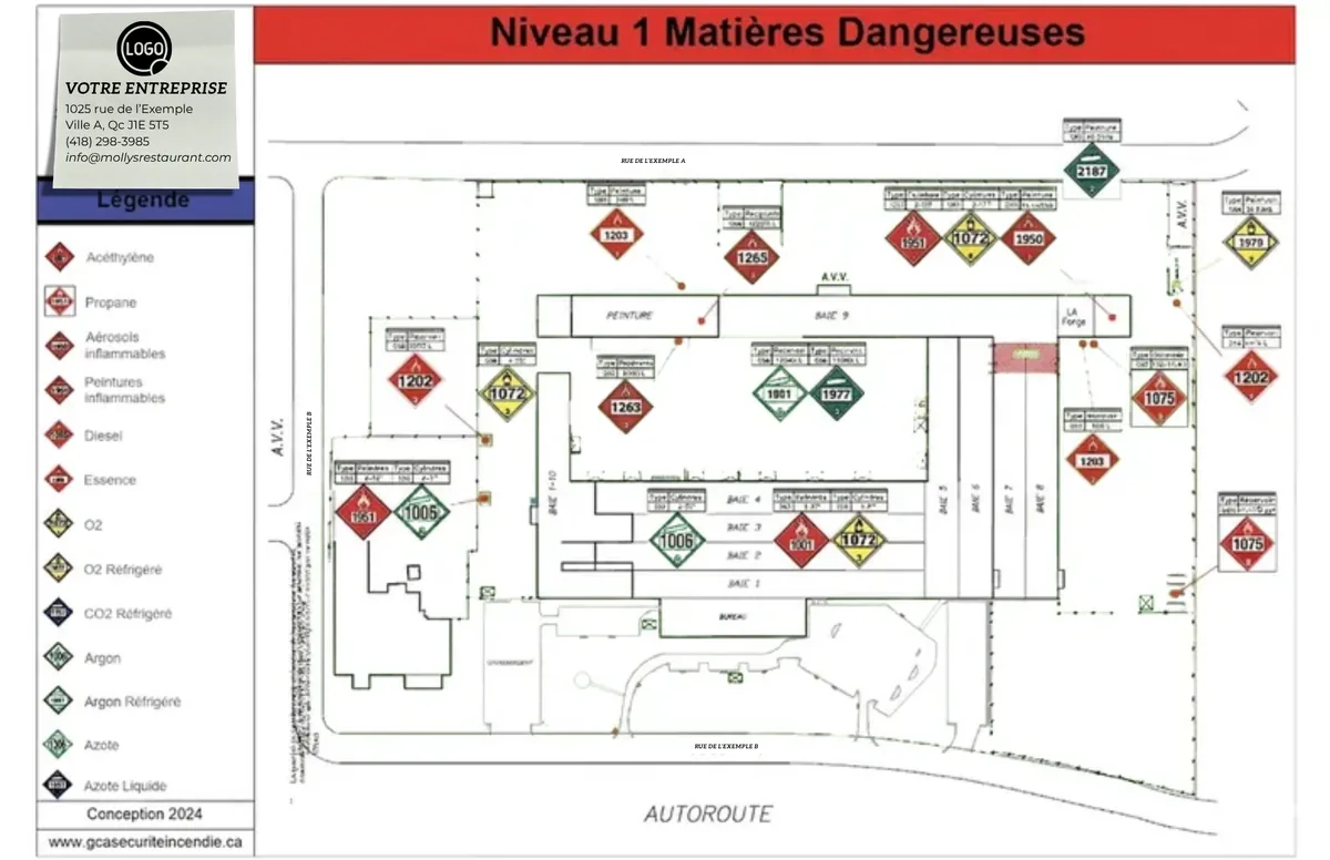 Exemple de plan de matières dangereuses conçu par GCA